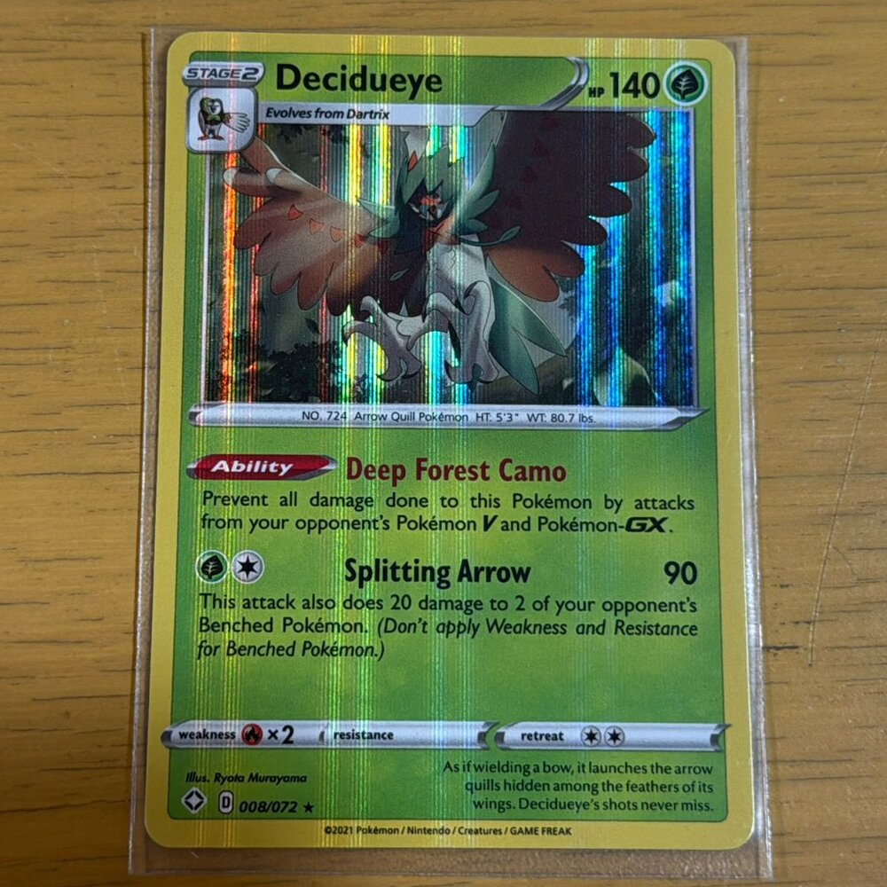 Pokémon Decidueye Card - Shining Fates - #008/072 - Holo Rare - Brand New